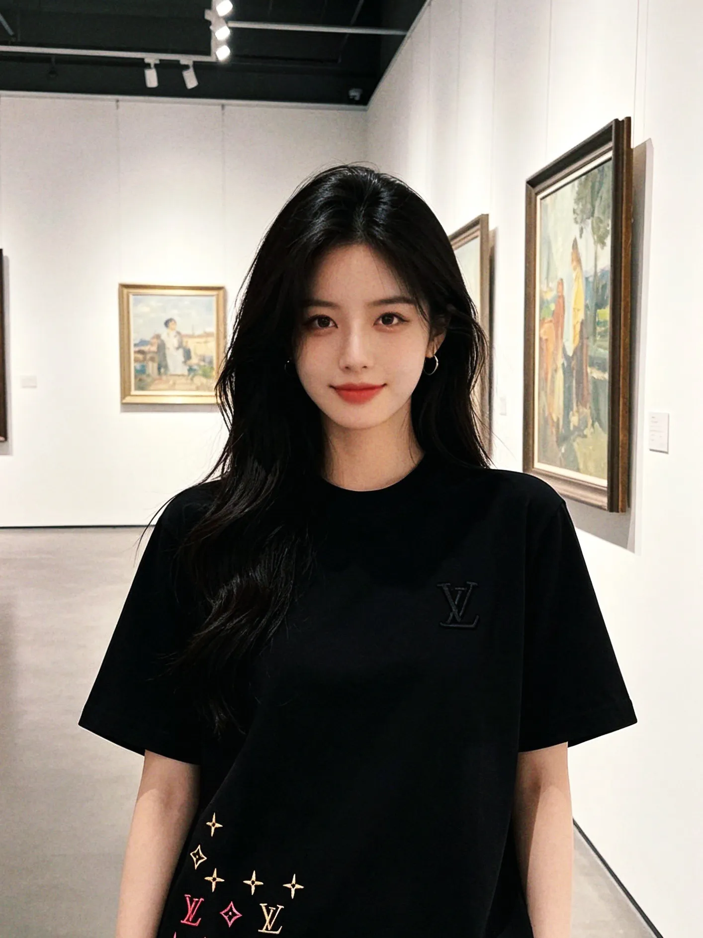 Louis Vuitton/Louis Vuitton hem three-flower embroidery round neck short sleeves